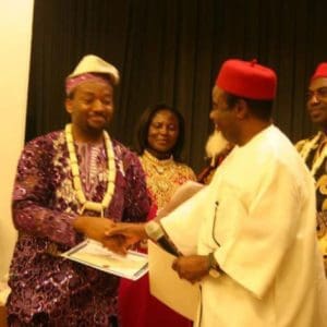 Mr. Onwutalobi receiving an award from Former Governor of Anambra State. Dr Ezeife